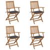 vidaXL Folding Chairs, 4 Pieces, with Cushions, Made of Solid Acacia Wood