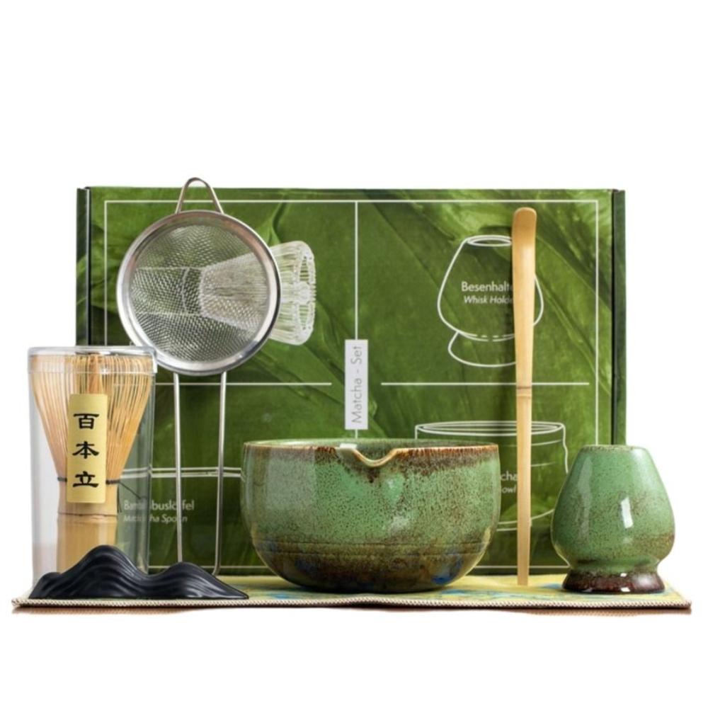 Juego de Té Matcha de Cerámica de Bambú de 7 Piezas Reutilizable Chasen Japonés Batidor de Matcha Japonés Herramientas para Hacer Té