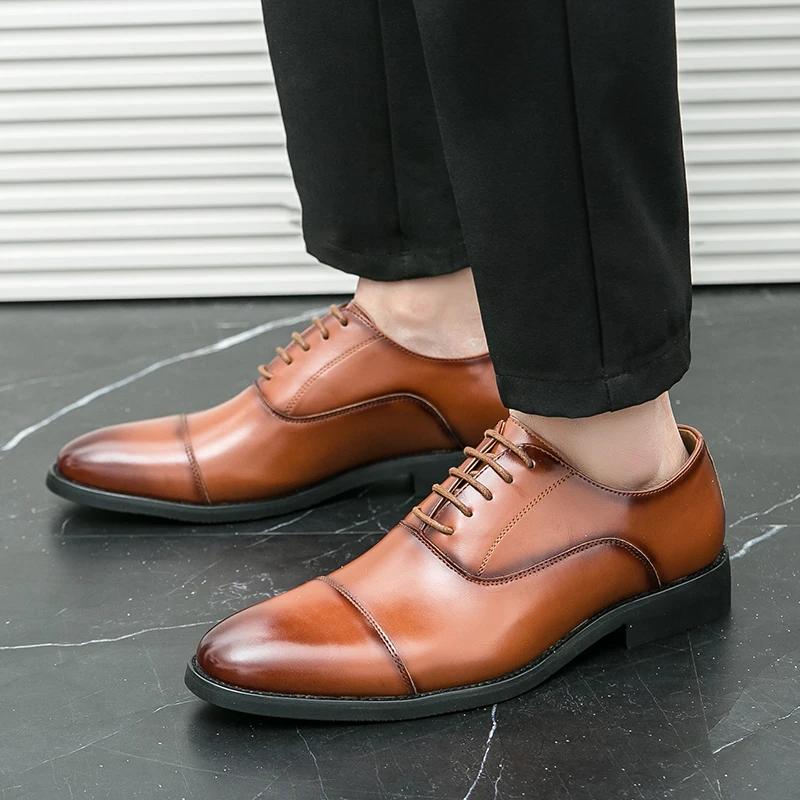 Luxury Men's Dress Shoes Classics Business Leather Shoes Banquet Party Dress Shoes Fashion Pointed Wedding Shoe Lace Up Oxfords