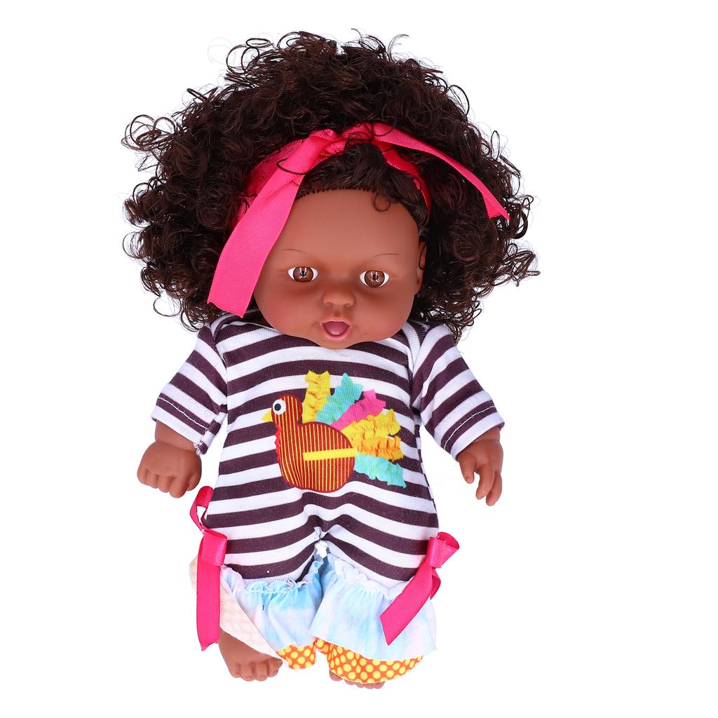 25cm / 9.8in African Girl Dolls Lifelike Baby Play Doll Children Kids Toddler Toy Birthday