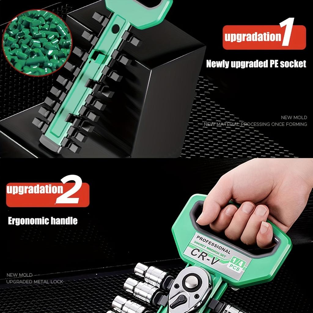 28-Piece Drive Socket Set 1/4",CR-V Metric Sockets with Quick-Release Ratchet Wrench, Sockets Set for Car Repair