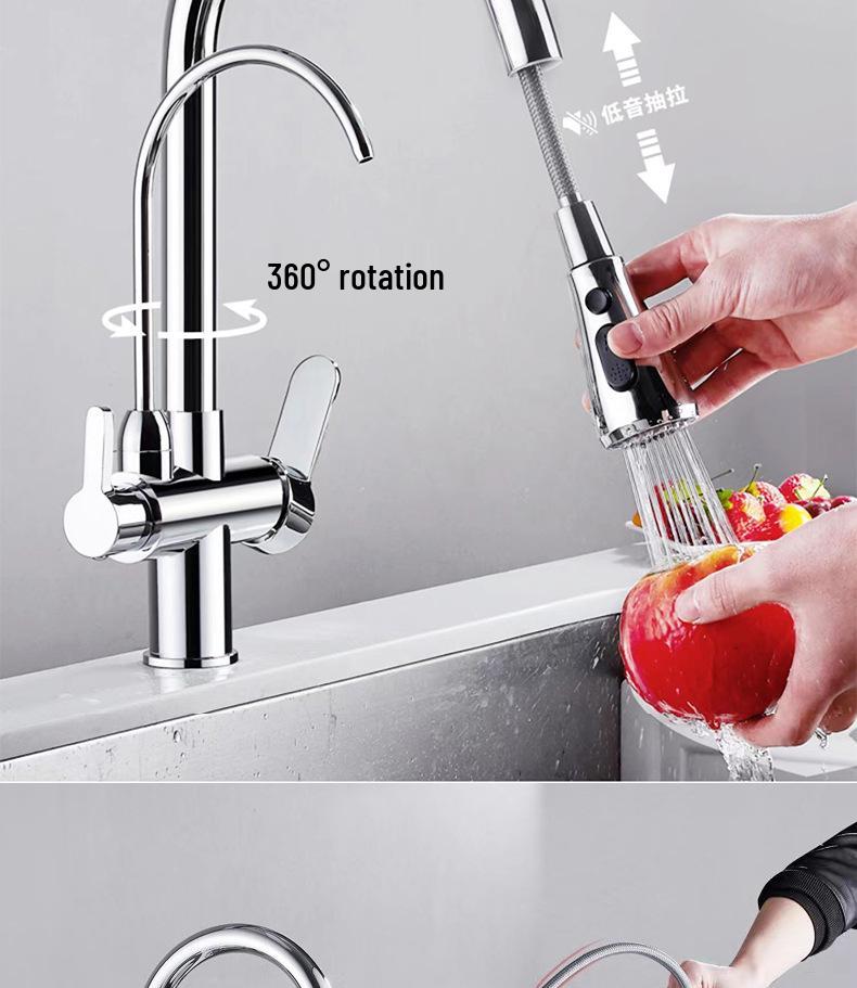 All-Copper Dual-Use Pull-Out Kitchen Faucet with Hot/Cold & Water Purifier
