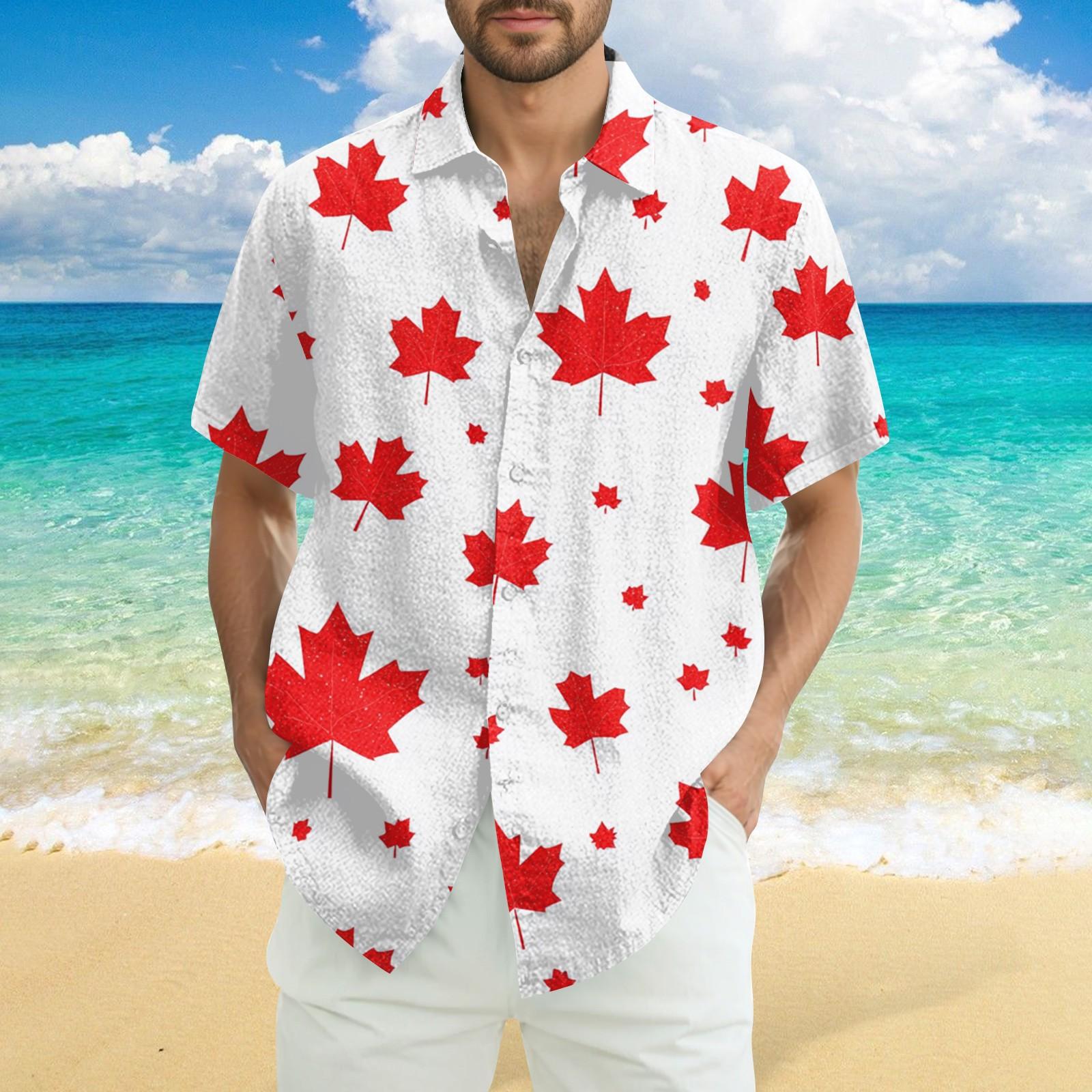 

Чоловіча повсякденна сорочка з коротким рукавом з принтом до Дня Незалежності XL бежевий