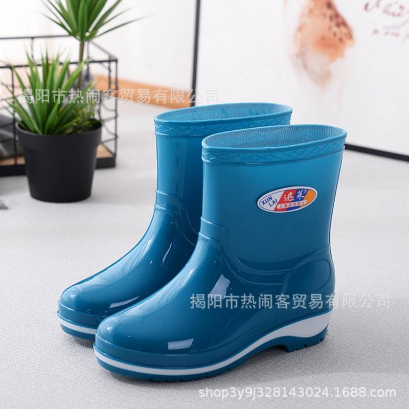 Fashion Medium Tube Rain Shoes Women's Canteen Water Shoes Non-slip Black Women's Rubber Shoes Adult Cotton Thermal Shoes