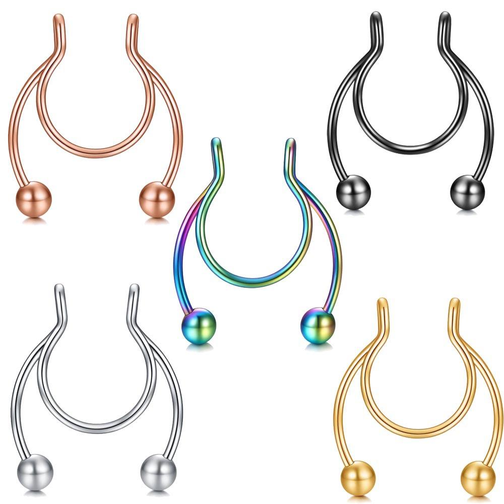 1pcs U-shaped Non-pierced Fake Nose Septum Piercing Surgical Steel Nose Spiral Hoop Rings for Women Men Nose Piercing Nariz