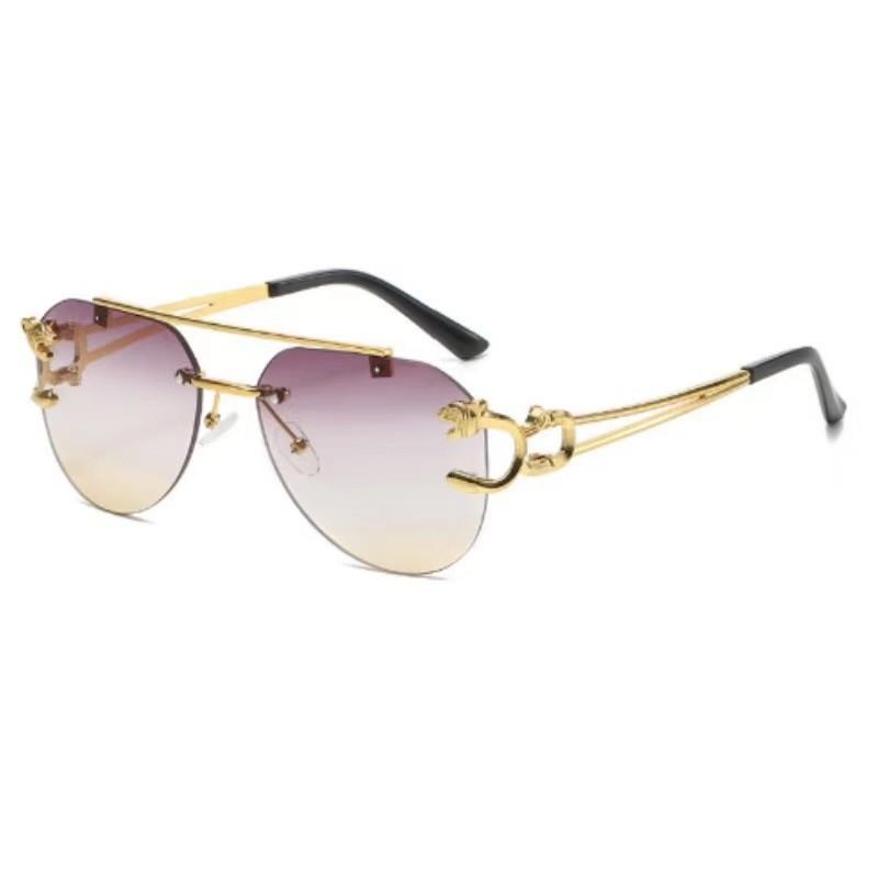 

New Frameless Leopard Head Sunglasses Large Frame Circular Sunglasses Men Fishing Driving UV400 Shades Eyeglasses