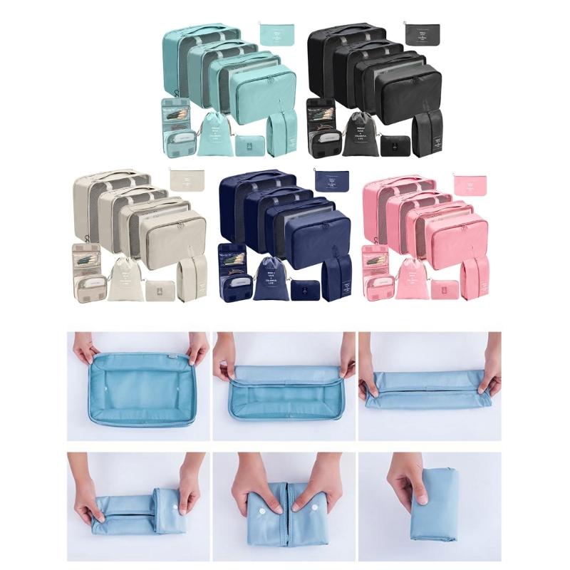 9pcs Travel Storage Bag Set Portable Luggage Organizer for Shoes Packing Clothes Tidy Organizer Wardrobe Suitcase Pouch