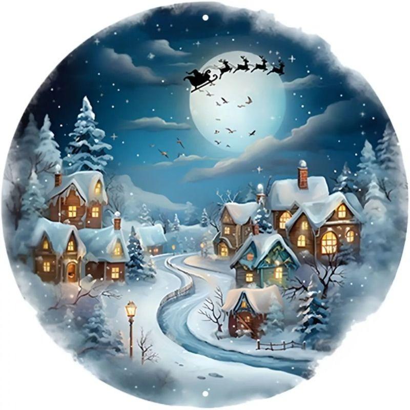 Hexenbesen Halloween Schild, Runde Aluminium Wandplakette 20x20cm