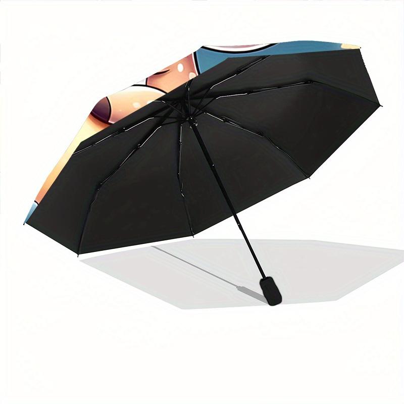 1pc Little Sika Deer & Moon Pattern Beautiful Looking Automatic Folding Umbrella, 3 Folding, 8 Pole Frame Design, Durable and Suitable for T
