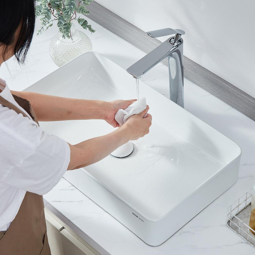 VEVOR Rectangle Vessel Sink, 24" x 13.8" Bathroom Vessel Sink Countertop, White Ceramic Bathroom Sinks Above Counter, Modern Style