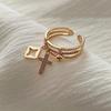 Nwe 18 K Gold Plated Sun Rings for Women Natural Stone Inlaid In Hollow Metal Texture Ring Trendy Jewelry