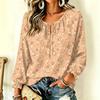 Damen Freizeit Vintage Blumendruck Langarm Rundhals Krawatte Rüsche Pullover Top