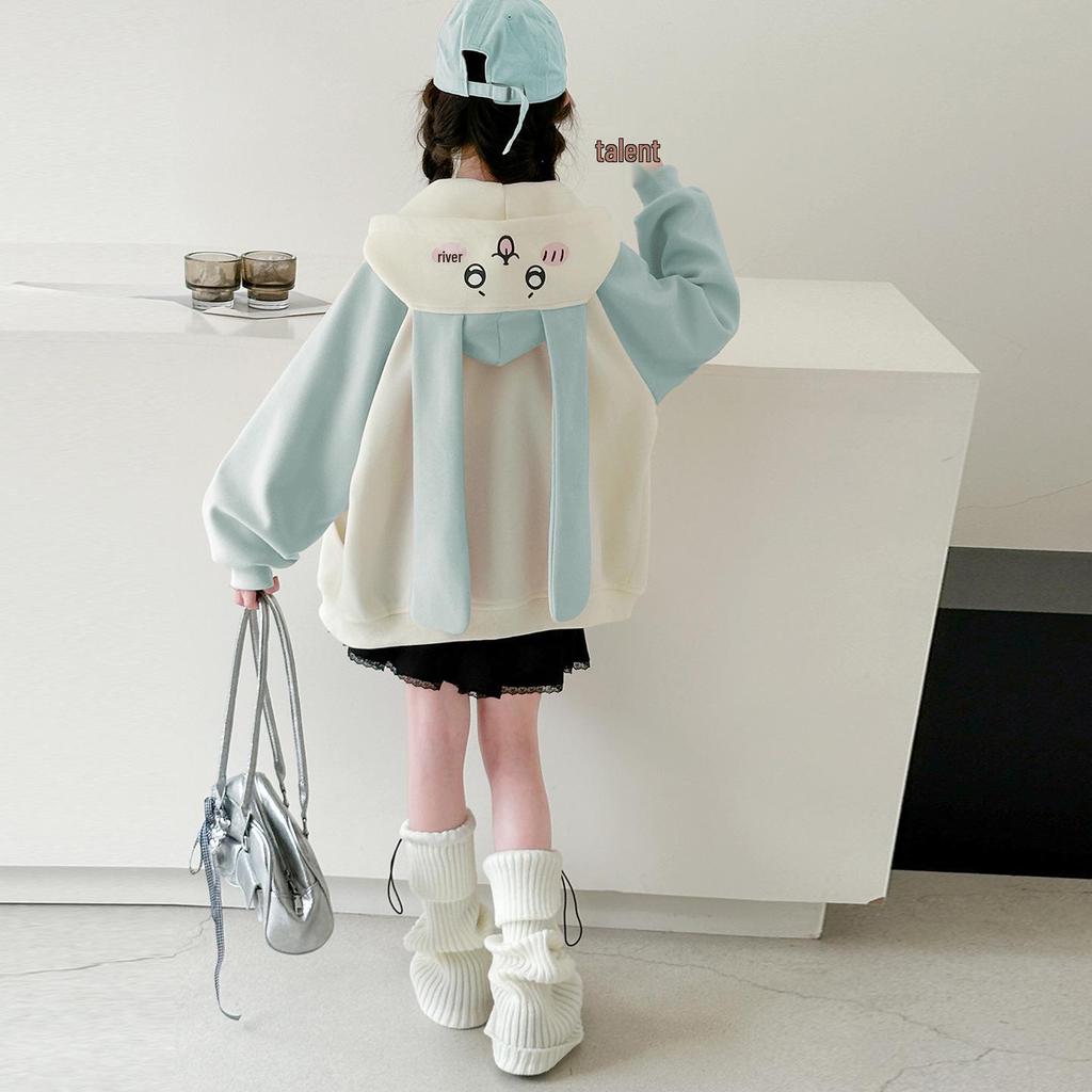 2025 Girls' Fashion Rabbit Ear Hooded Cardigan - Autumn Sweatshirt for Kids