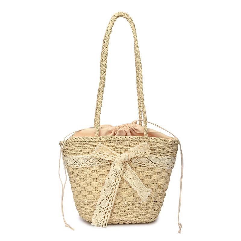 Pastoral Woven Bag Women's 2025 New Summer Seaside Vacation Beach Bag Shoulder Bag Vegetable Basket Straw Bag