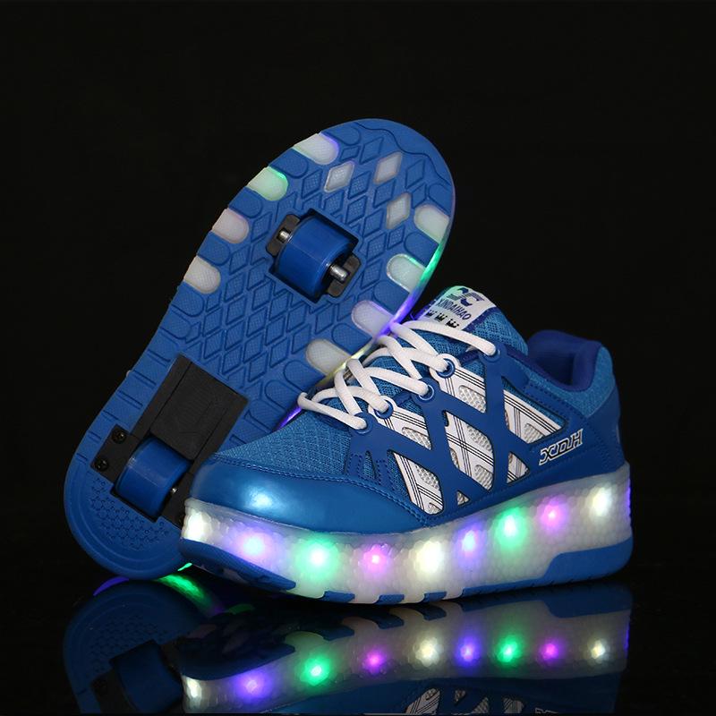 New Boys Vibrating Luminous Shoes Girls Fashion Double Wheel Runaway Shoes Children's Shoes with Wheels 2025