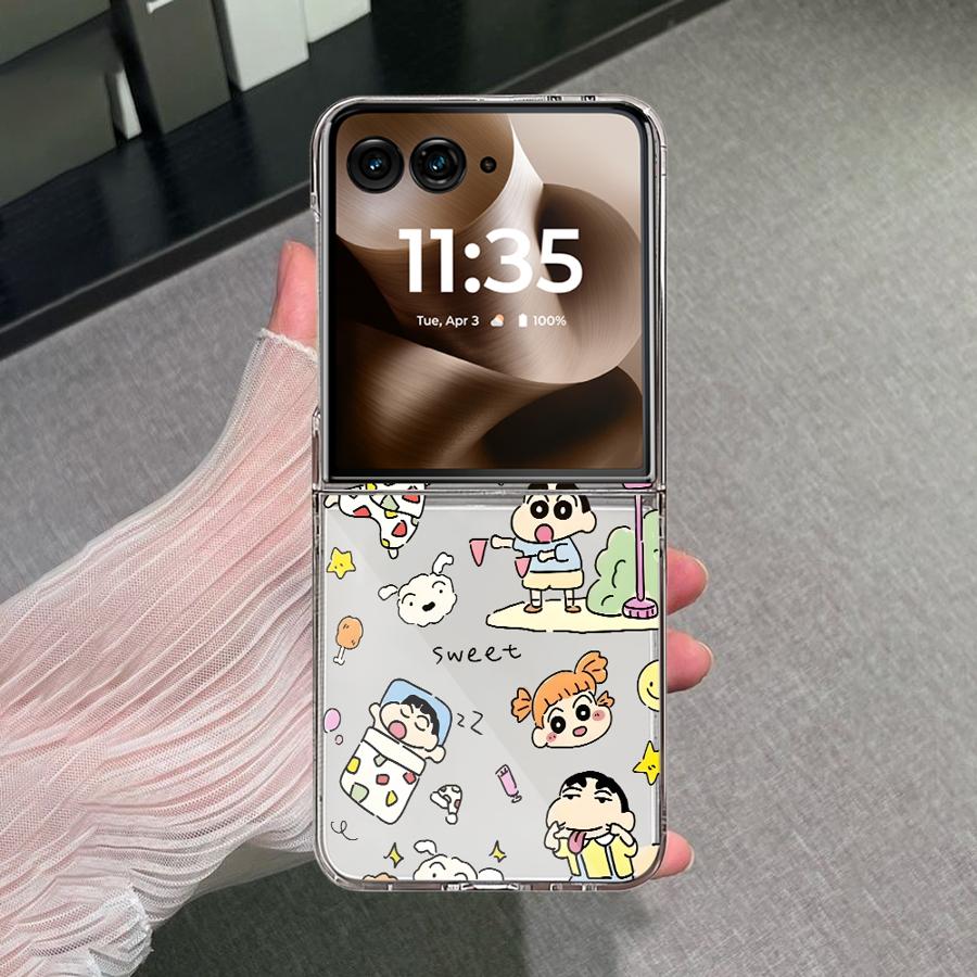 Soft Clear Phone Cover Luxury Funda Case for Motorola Razr 50Ultra 60 Ultra 50/60 50 Crayon Shin Chan Protagonist