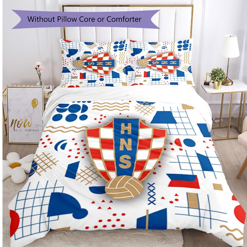 Croatia Football Printed Bedding 3 Piece Set Cozy Breathable Bed Cover Set as Housewarming Holiday Gift