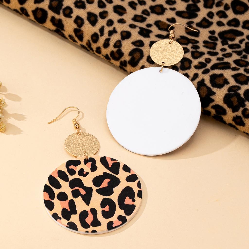 Women's Earrings, Exaggerated Geometric Round Leopard Print Pattern Earrings, Suitable for Daily Wear and Vacation Wear