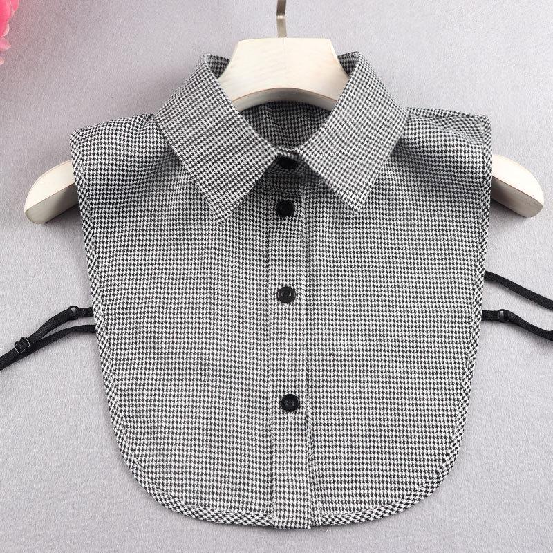 Women's Trendy Houndstooth Peter Pan Fake Collar Shirt