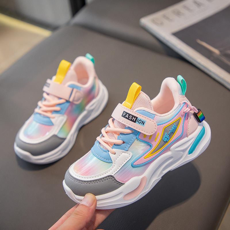 Girls' Sports Running Shoes 2025 Autumn New Dad Versatile Breathable Soft Sole Children's Primary School Students Leather Surface Treasure Tide