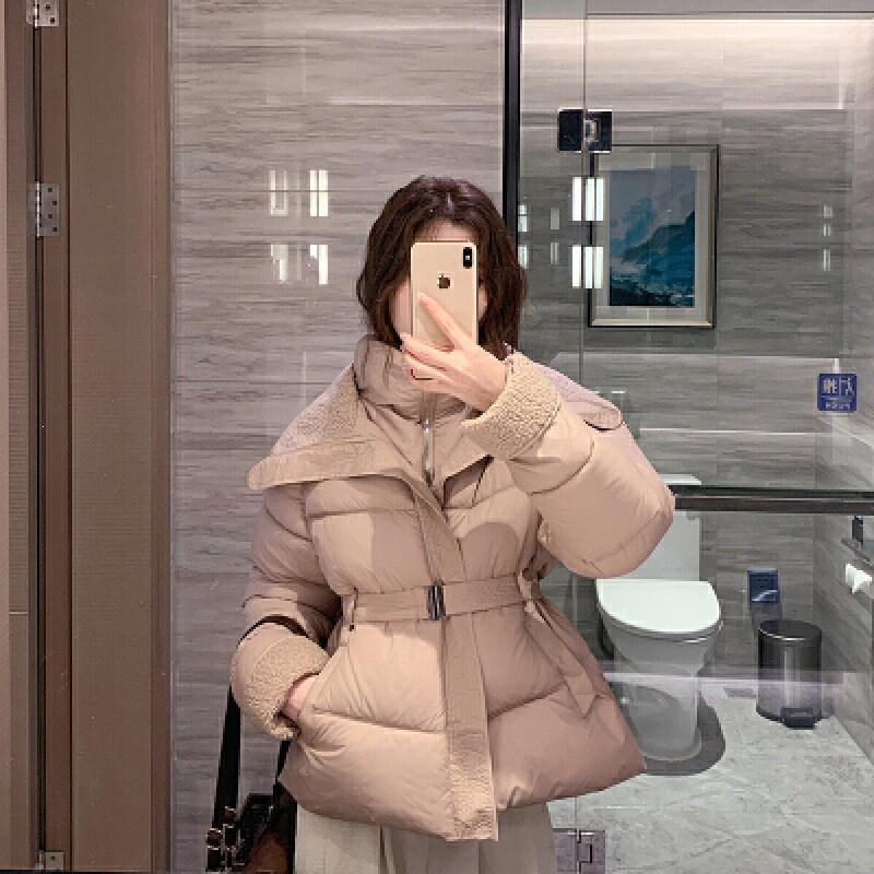 Womens Short Puffer Coat With Wide Lapel Slim Fit Warm Cotton-Padded Jacket Winter 2025