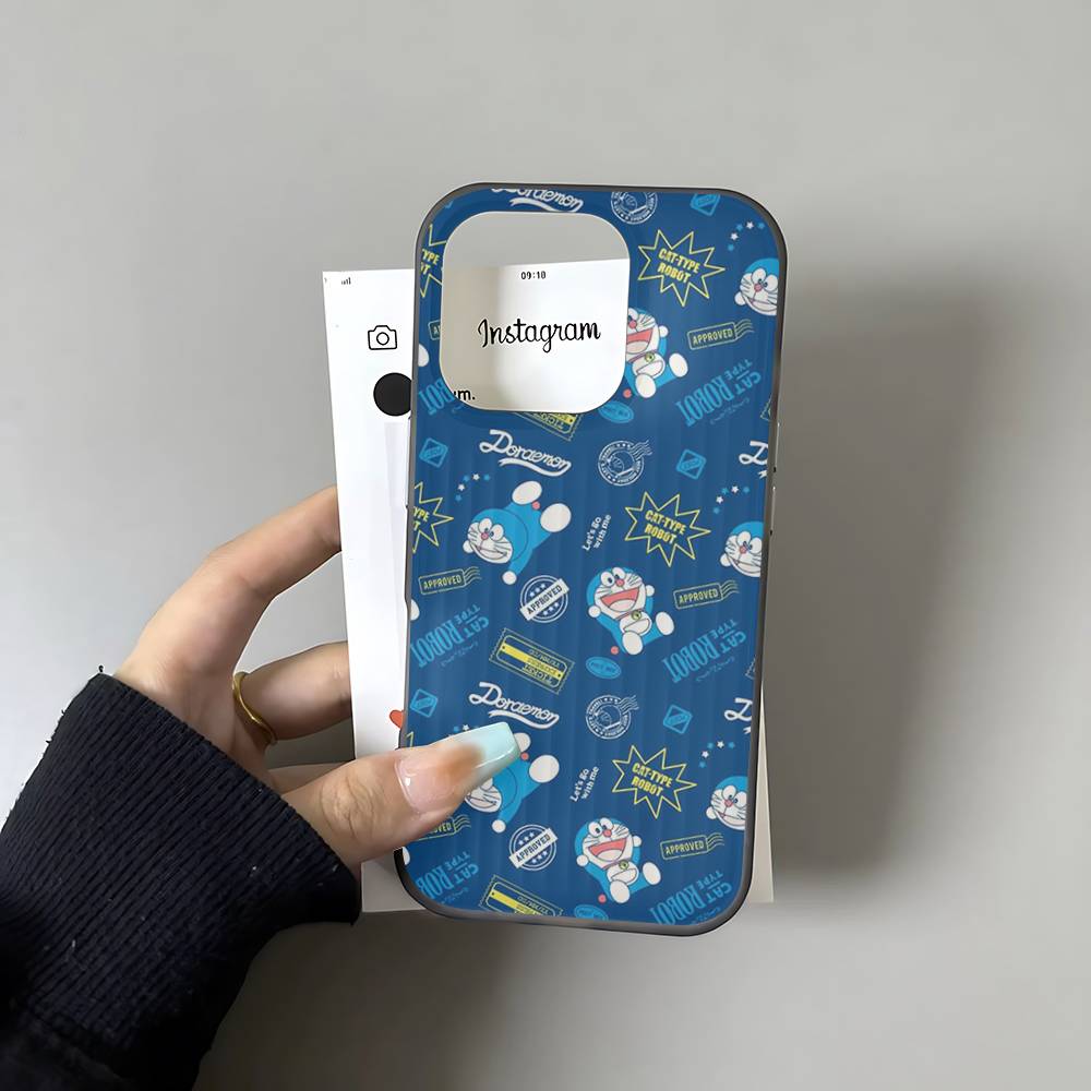 Cartoon Doraemon For IPhone 17 16 15 11 12 13 14 Pro Max Plus Pro Corrugated Translucent Back Phone Cover