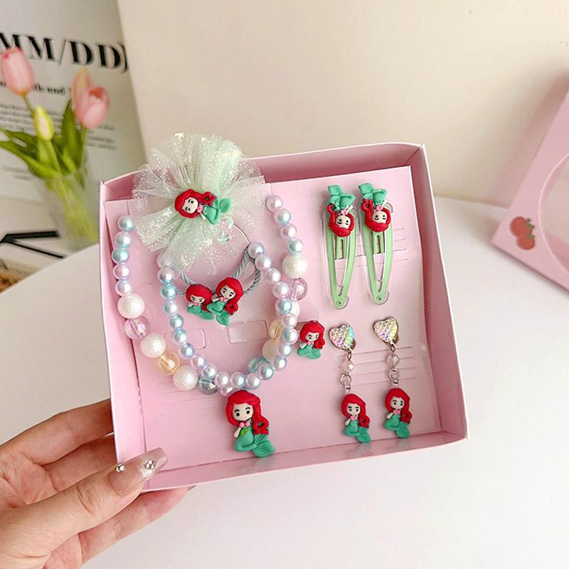 Children S Accessories Gift Box Princess Necklace Earrings Ring Hand Box Little Girl Hair Accessories Gift Set Baby Rubber Band