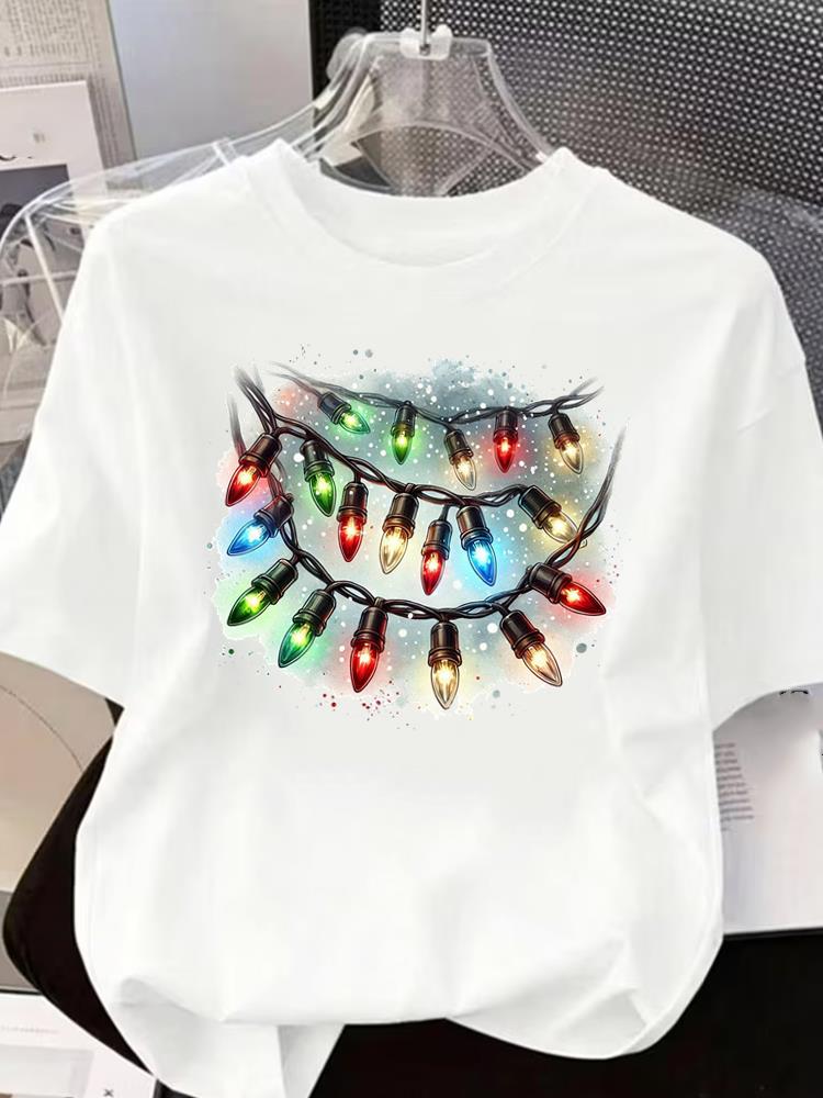 (Asian Size) letter sweet O-neck T Shirt Short Sleeve T-shirts Merry Christmas Fashion Women's Top Print Casual New Year Clothing Graphic Tee