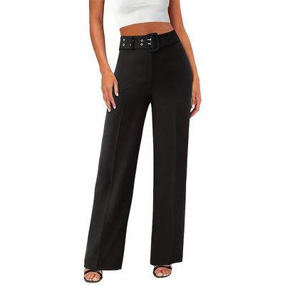 Ladies Summer Straight Casual Waistband Solid Colour Long Pants