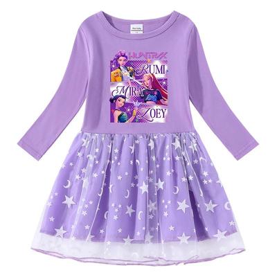 Koreański Styl Kpop Kimetsu no Yaiba Sukienka Księżniczki z Długim Rękawem dla Dziewczynek