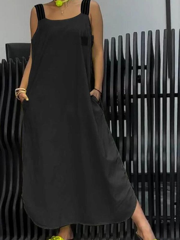 

Повседневное хлопково-льняное платье с карманом 3XL чёрный