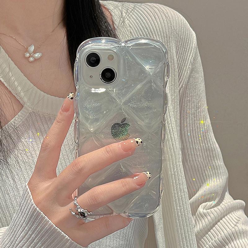 Capa transparente com glitter e lantejoulas 3D Diamond para iPhone 13 12 11 Pro Max Xs Max Xr X 7 8plus Capa de silicone transparente Capa com diamante 3D