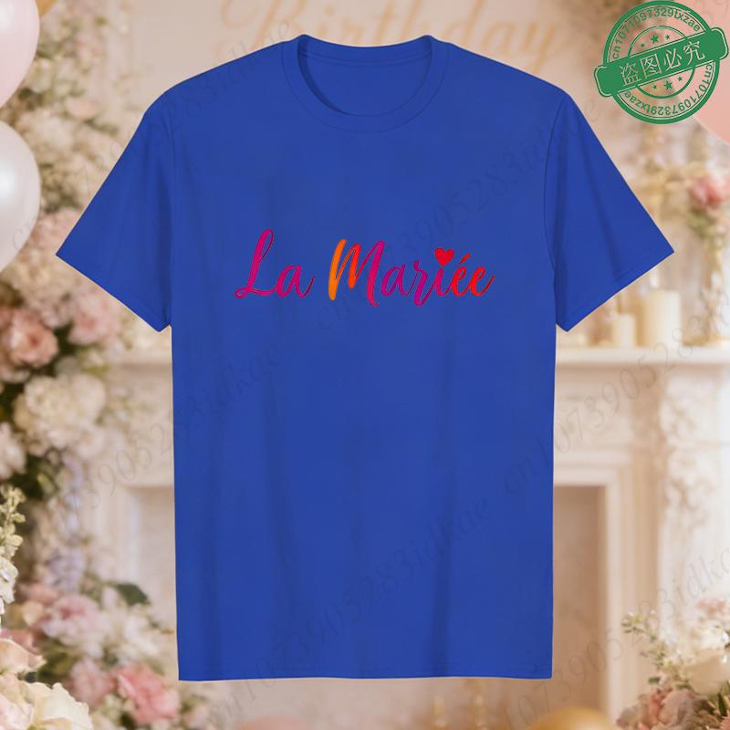 French Women Future Bride Team T-Shirts Colorful Heart Print Short Sleeve Tees for Bachelorette EVJF Party Bridal Wedding Squad