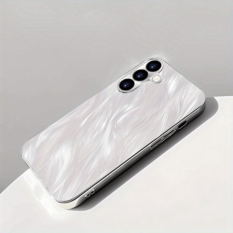 White curved electroplated glass phone case suitable for Samsung GalaxyS26 S25 S24 S23 S22 S20FE/Ultra/Plus anti drop back cover