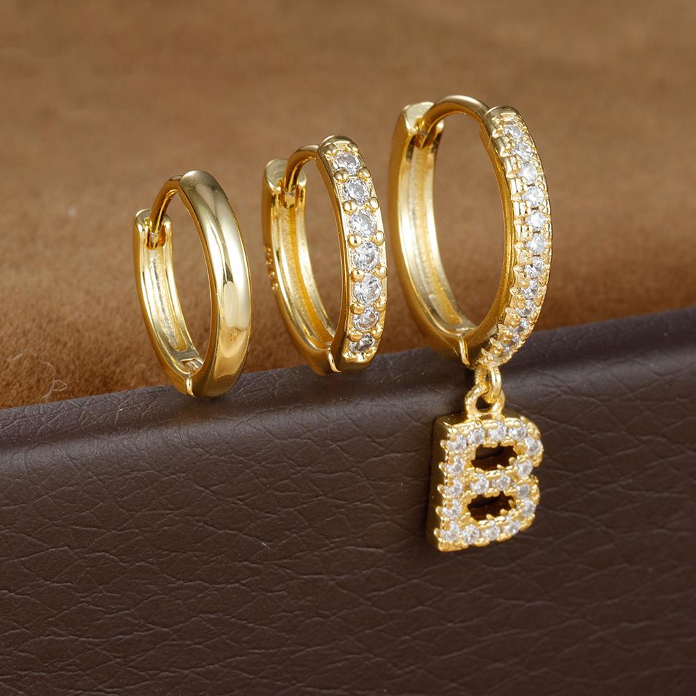 3PCS Trendy Stainless Steel Initial A-Z Letter Hoop Earrings Set For Women Fashion Huggies Cartilage Helix Piercing Jewelry