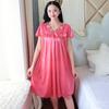 Plus Size Ice Silk Lace Nightgown - Women's Short Sleeve Summer Lingerie with Swing Skirt