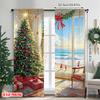 2pcs 2D flat printing Merry Christmas Curtain Christmas Tree Beach Durable 100% Polyester Fabric Without Electricity Family
