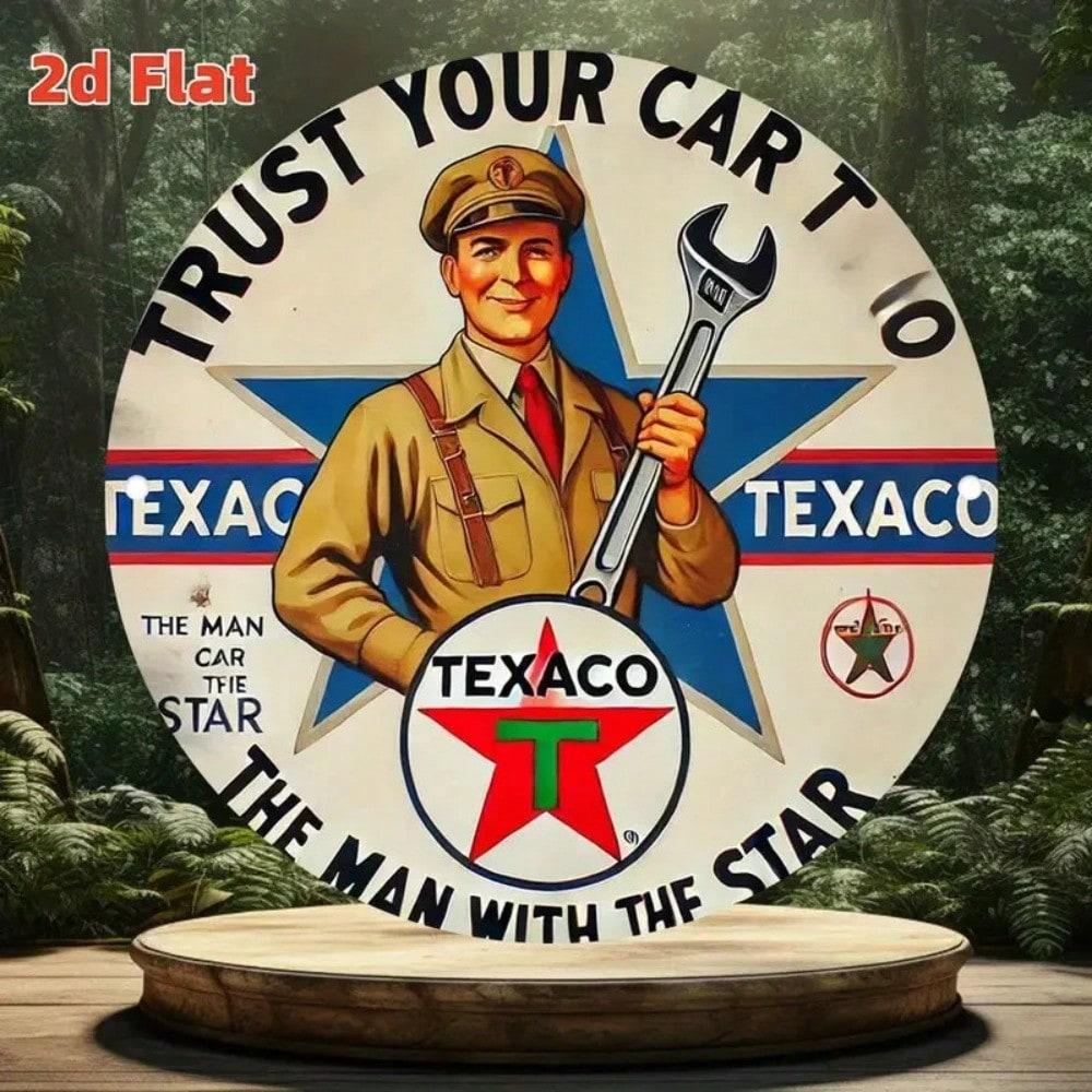 

Vintage Metal Tin Sign Retro Garage Texaco Gasoline Weatherproof Wall Decor 20x20