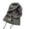 Soft Warm Balaclava Cap Crochet Hooded Scarf Hat for Skiing Hiking Universal Lady Windproof Shawl Hat with Neck Covers