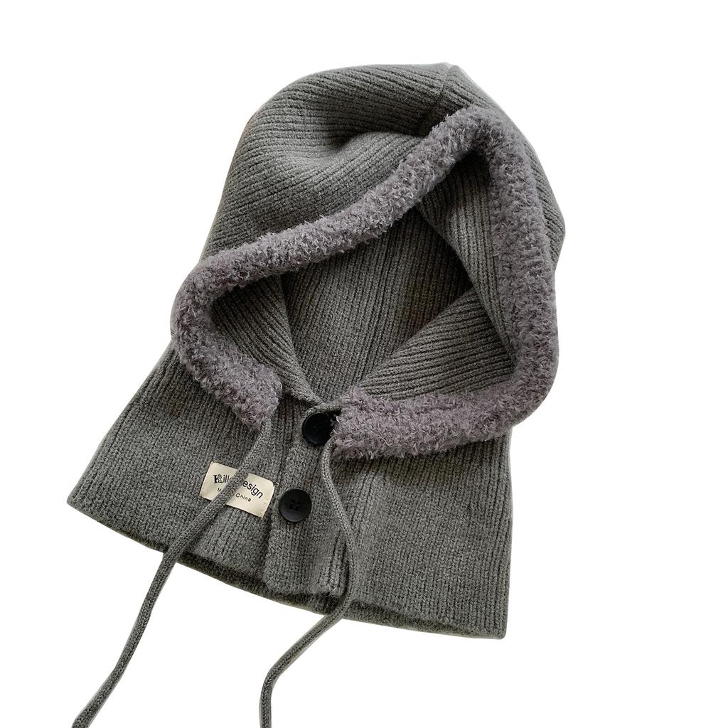 Soft Warm Balaclava Cap Crochet Hooded Scarf Hat for Skiing Hiking Universal Lady Windproof Shawl Hat with Neck Covers
