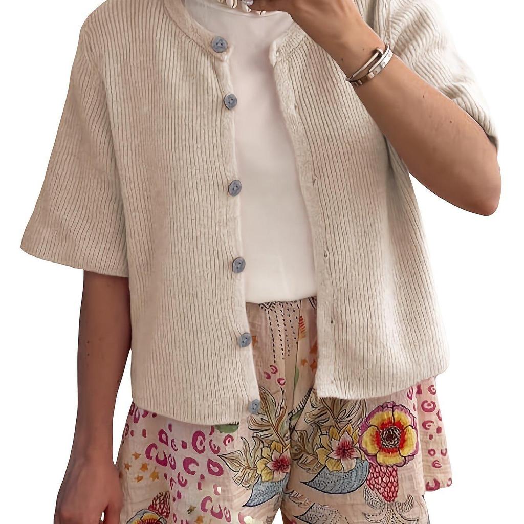 F 7701 3/4-Sleeve Knit Cardigan - New Trendy Design