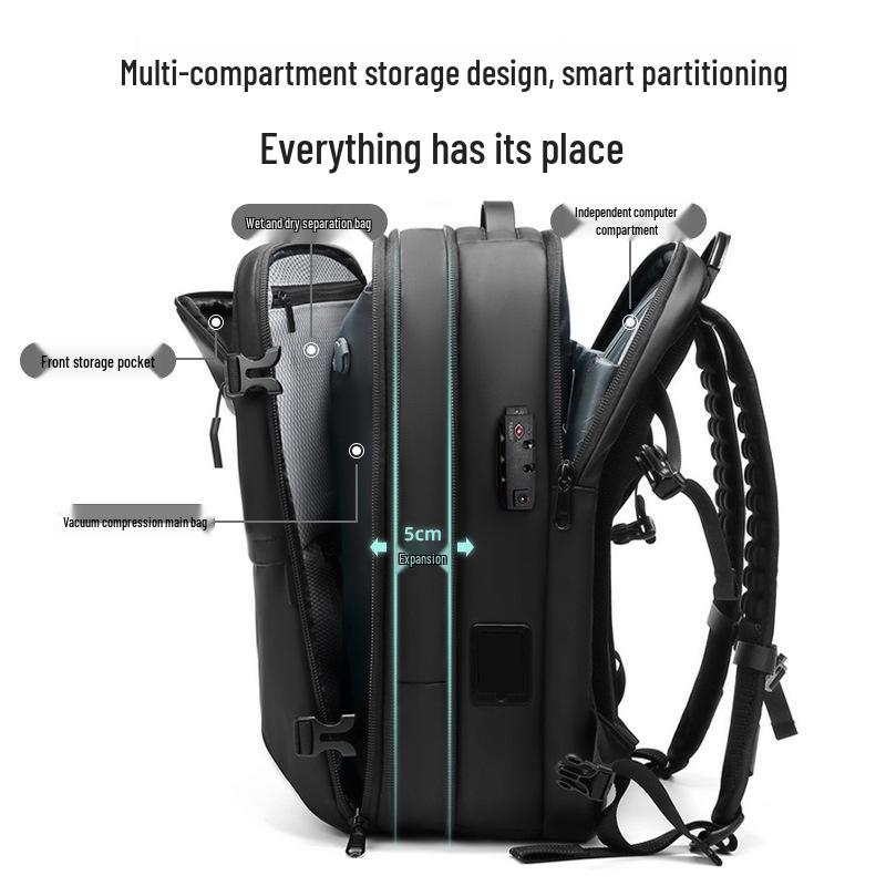 Expandable Waterproof Compression Backpack - Large Capacity, Functional Laptop Bag for Business Travel