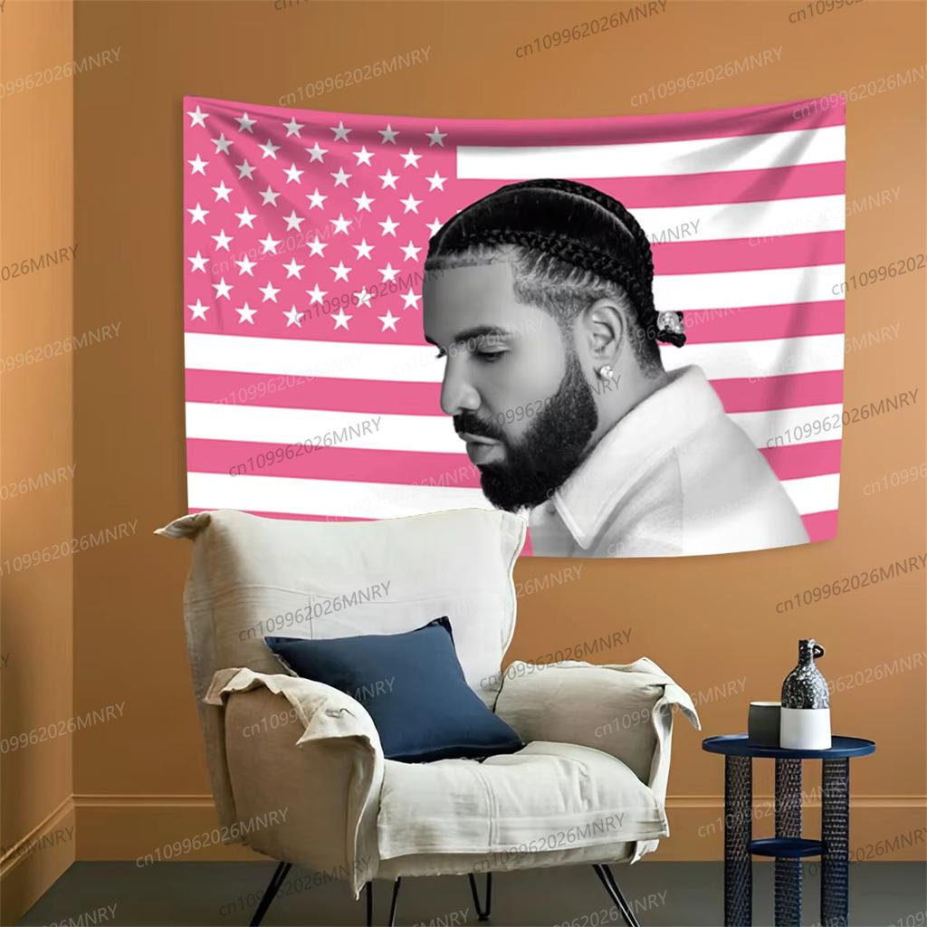 Drake Rosa Amerikanische Flagge Wandteppich USA Flagge Amerikanische Flagge für Schlafzimmer Wohnzimmer Wandteppich Raum Wandteppich Studentenwohnheim Mit