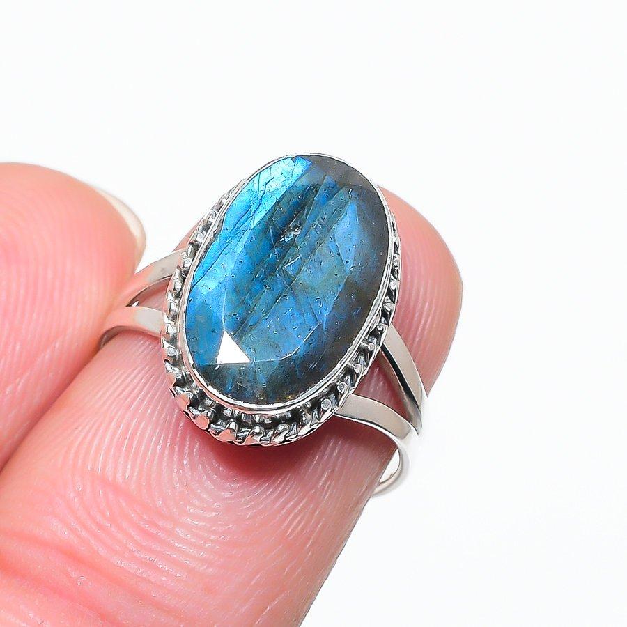 Natural Labradorite Gemstone 925 Solid Sterling Silver Jewelry Ring Size 7 Y9i22