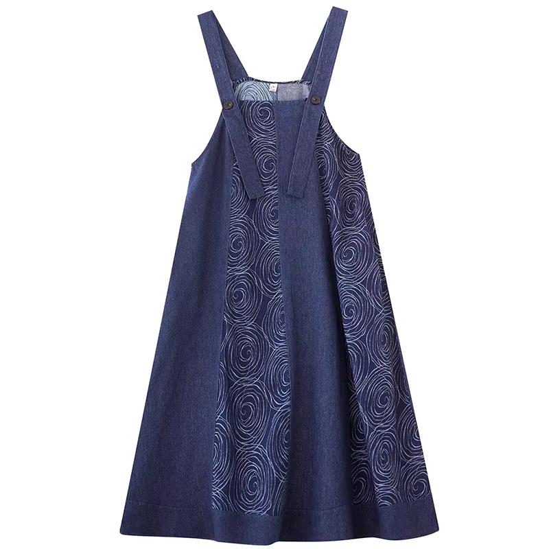 

Xitao Платье А-силуэта с лоскутным узором, цветочными бретелями и пуговицами GMM1180 One Size синий