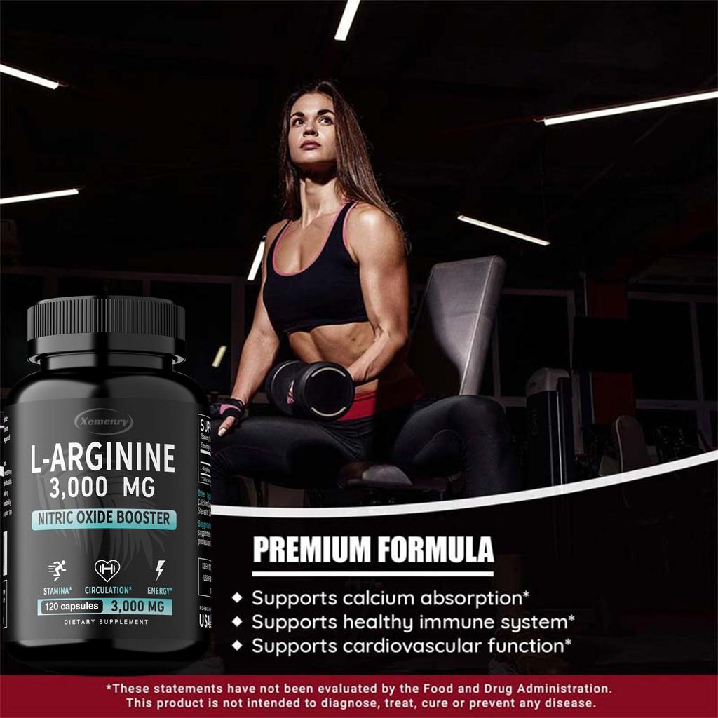 Extrakt z L-Argininu, Kapsle 3000 mg, Doplněk oxidu dusnatého, Podporuje růst svalů, Cévní funkce a Energii