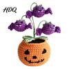 Halloween Knitted Ghost Ornament Handmade Crochet Pumpkin Pumpkin with Cute Bat Festive Home Accents for Flowers Planter Plant Tabletop Decoration