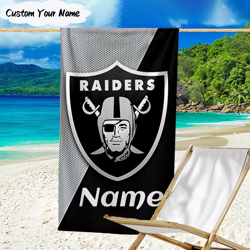 1PC Custom Name Beach Towel Oakland Raiders Fan Gear Beach Towel, Suitable for Camping, Travel, Beach Accessories, Super Absorbent, Family Gift