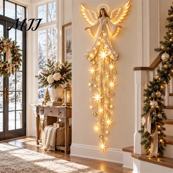 Guardian Angel Gift Blessing Wall Light, Cascading Glowing Star Christmas Lamp, LED Vintage Home Accents Starfall Effect Figurine for Bedroom