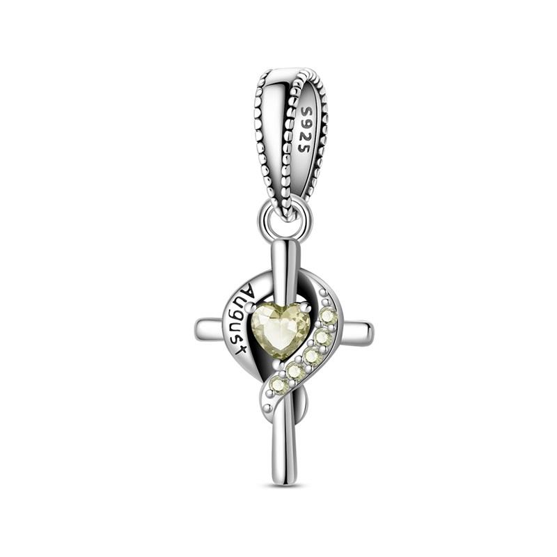 Copper Cross Birthday Stone Silicon Stop Charms Bead Dolphin Horseshoe Pendant For Original Bracelet Women Jewelry